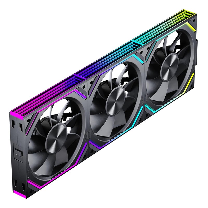 Jungle Leopard Interstellar V2 RS 120mm PC Reverse Blade Case Fan Infinity Mirror Module Daisy-Chain ARGB Fan Triple Pack Suitable Computer Cooling Fans 360mm AIO Cooler(Black-3Pack) - Image 1